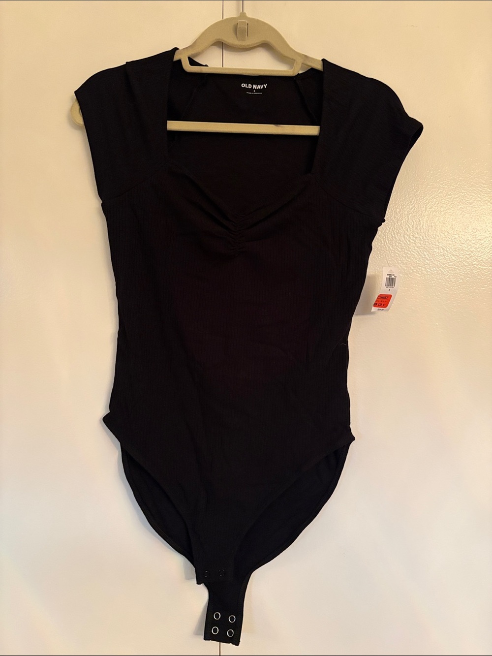 Old Navy Black Ribbed Cap-Sleeve Scoop Neck Bodysuit